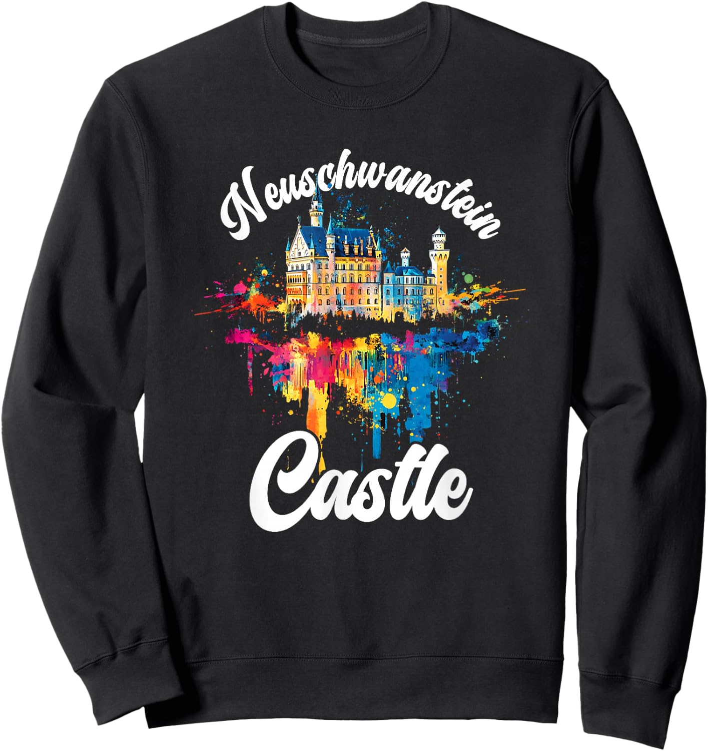 Schloss Neuschwanstein Bunt Künstlerisch Märchenschloss Sweatshirt - Sweatshirt | Black