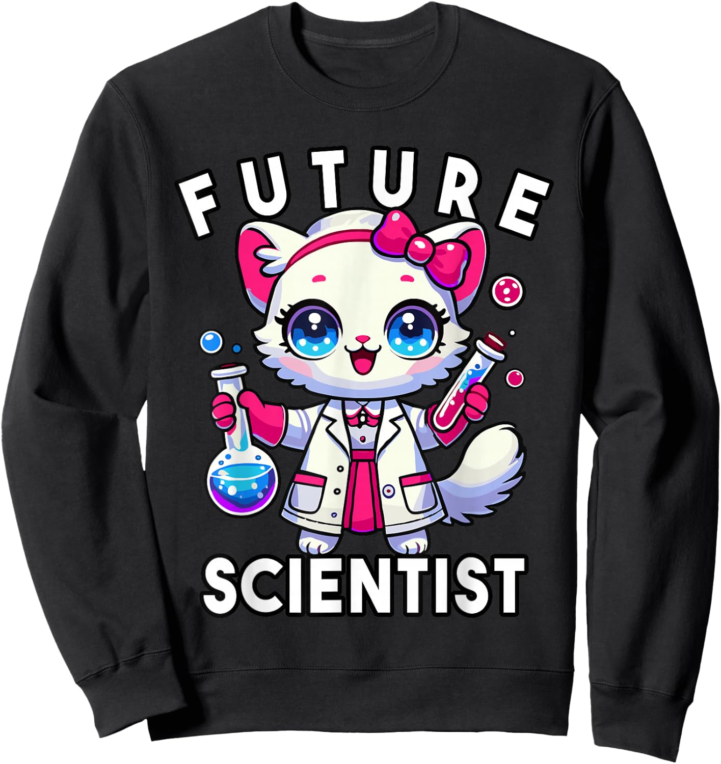 Future Scientist Girls Cat Lab Chemistry Graphic Sweatshirt - Sweatshirt | Black