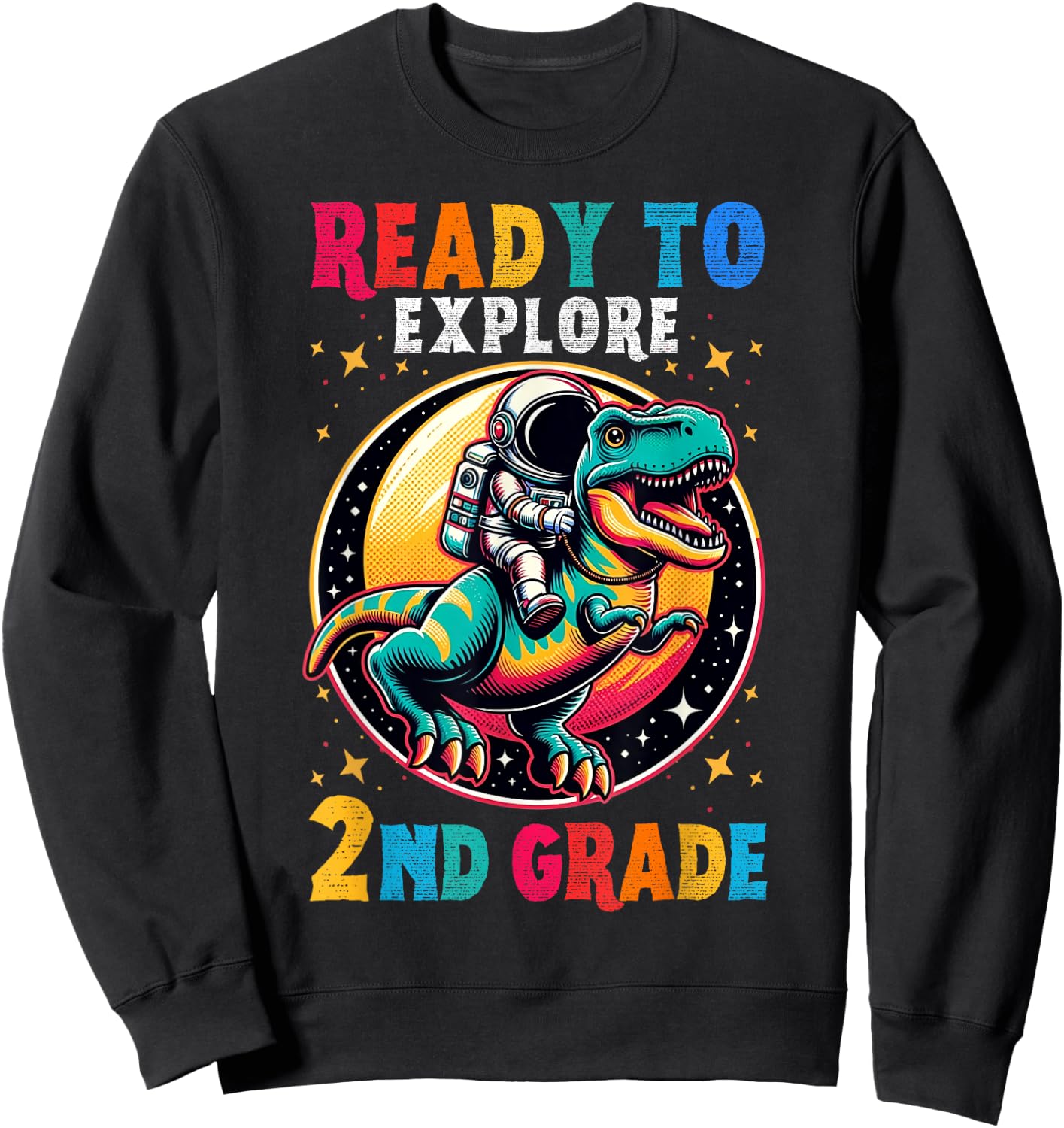 First day back to School 2nd grade Astronaut Dinosaur boys Sweatshirt - Sweatshirt | Black