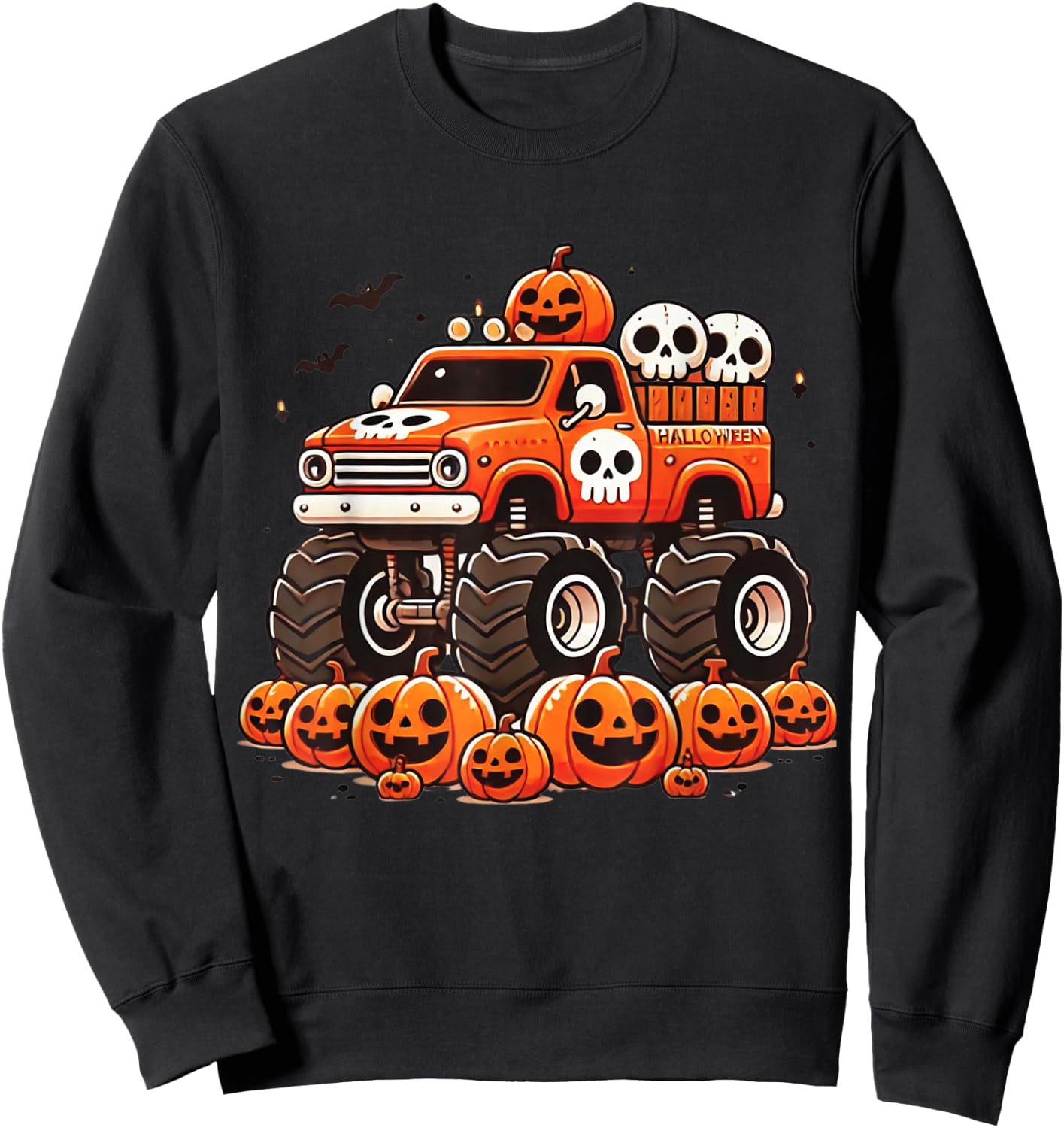 Kids Monster Truck Pumpkin Jack O Lantern Halloween Costume Sweatshirt - Sweatshirt | Black