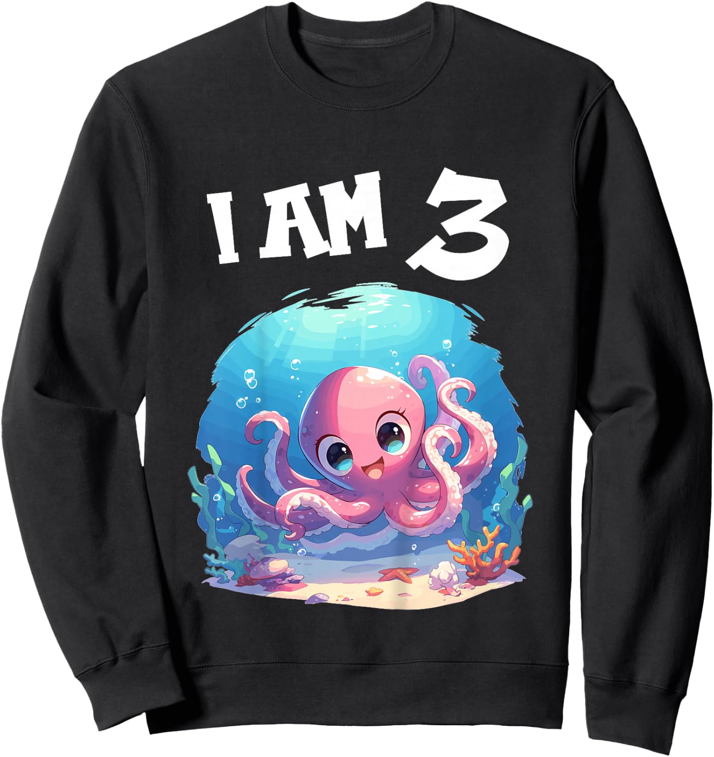 Kids 3 Years old 3 birthday Boy Girl Octopus Sweatshirt - Sweatshirt | Black