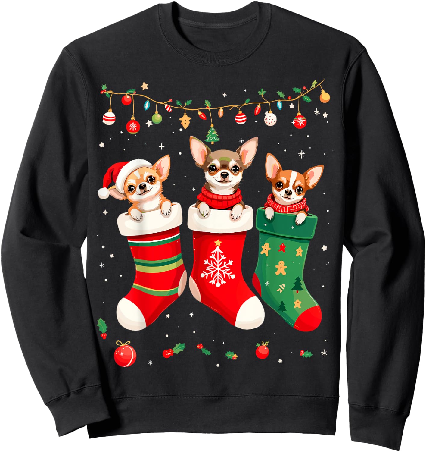 Funny Chihuahua Christmas Socks Xmas Dog Lover New Year Women Kids Sweatshirt - Sweatshirt | Black
