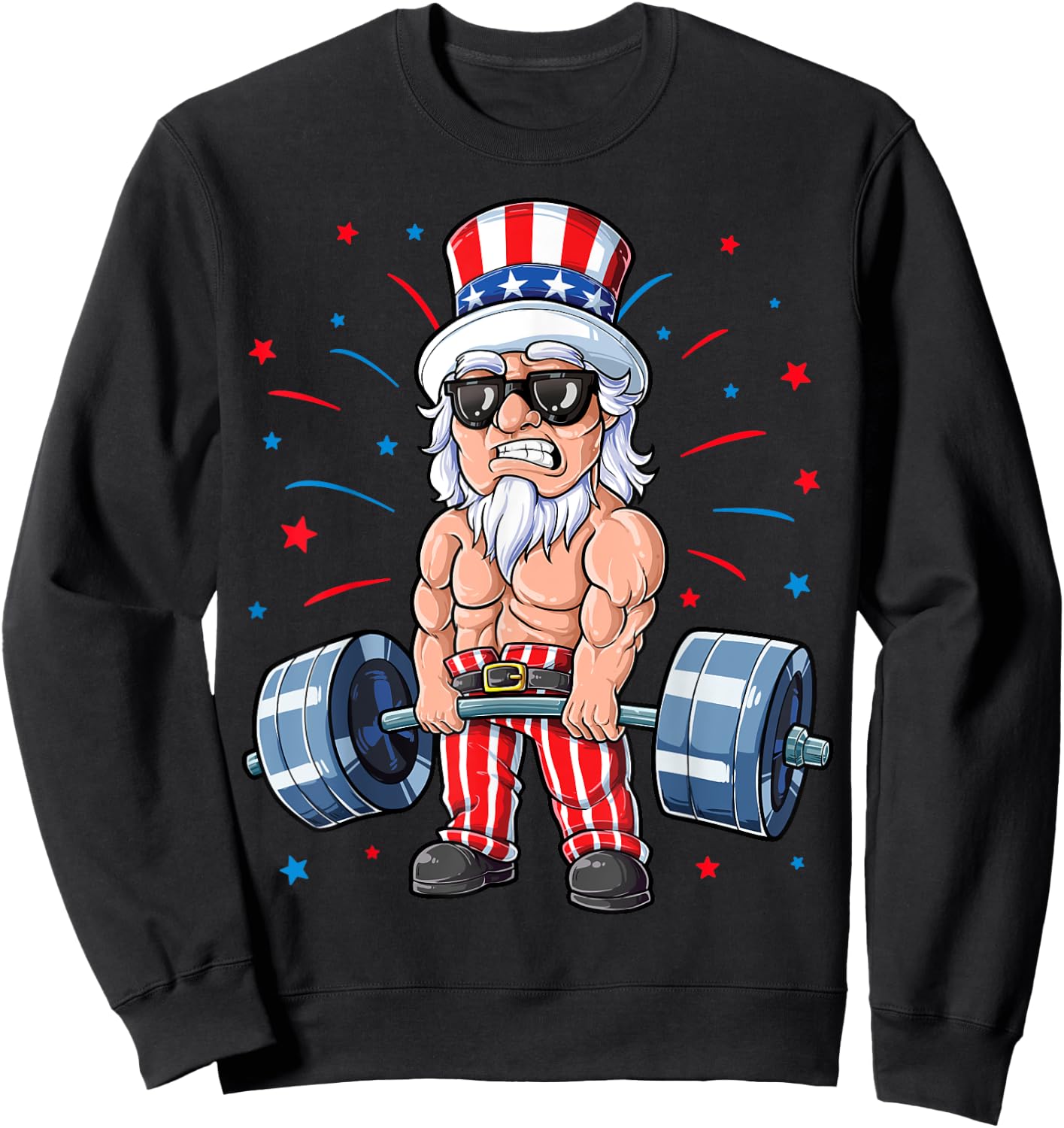 Uncle Sam Weightlifting 4th Of July Men Deadlift Fitness Gym Sweatshirt - Sweatshirt | Black