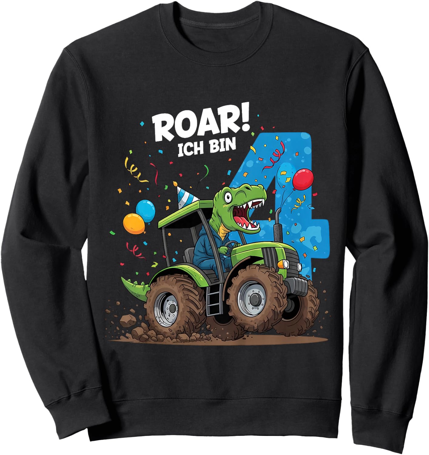 Kinder Dinosaurier Traktor Kinder Geburtstag 4 Jahre Junge Sweatshirt - Sweatshirt | Black