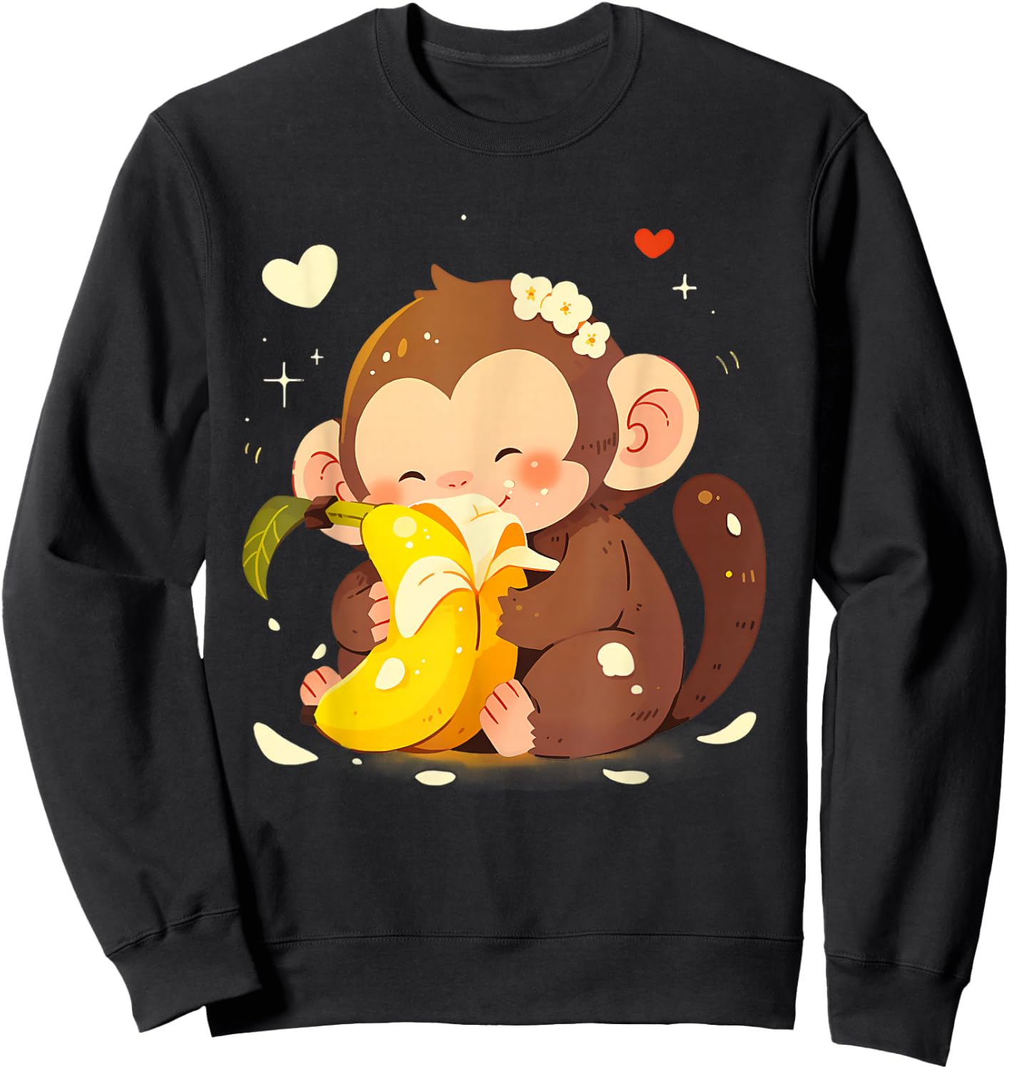 Banana Monkey Cute Monkey Drawing Bananas Fruit Wildlife Sweatshirt - Sweatshirt | Black