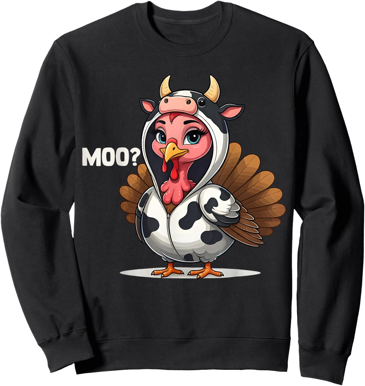 Thanksgiving Turkey Cow Moo Sweatshirt - Sweatshirt | Black