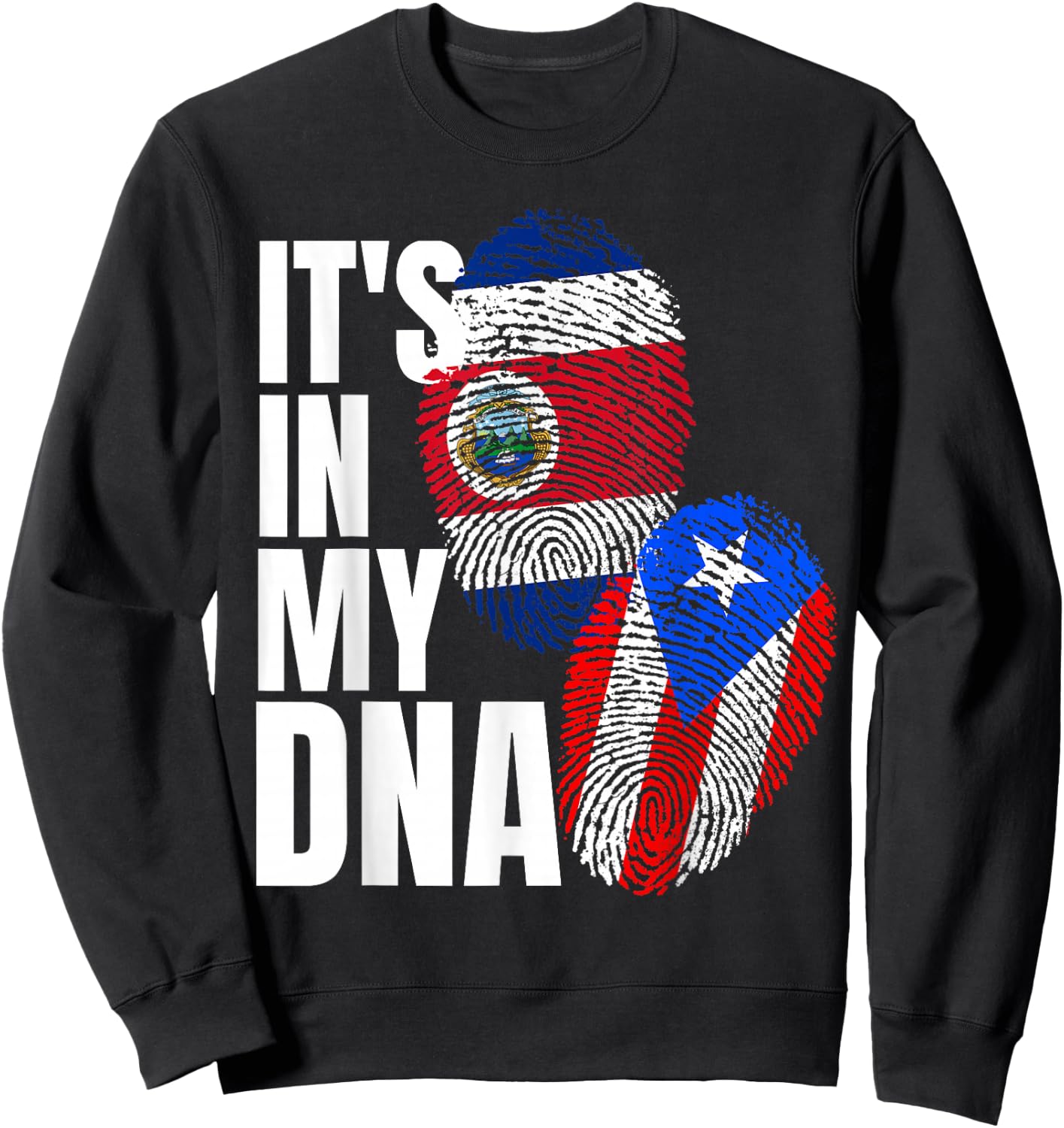 Costa Rican And Puerto Rican DNA Flag Heritage Sweatshirt - Sweatshirt | Black