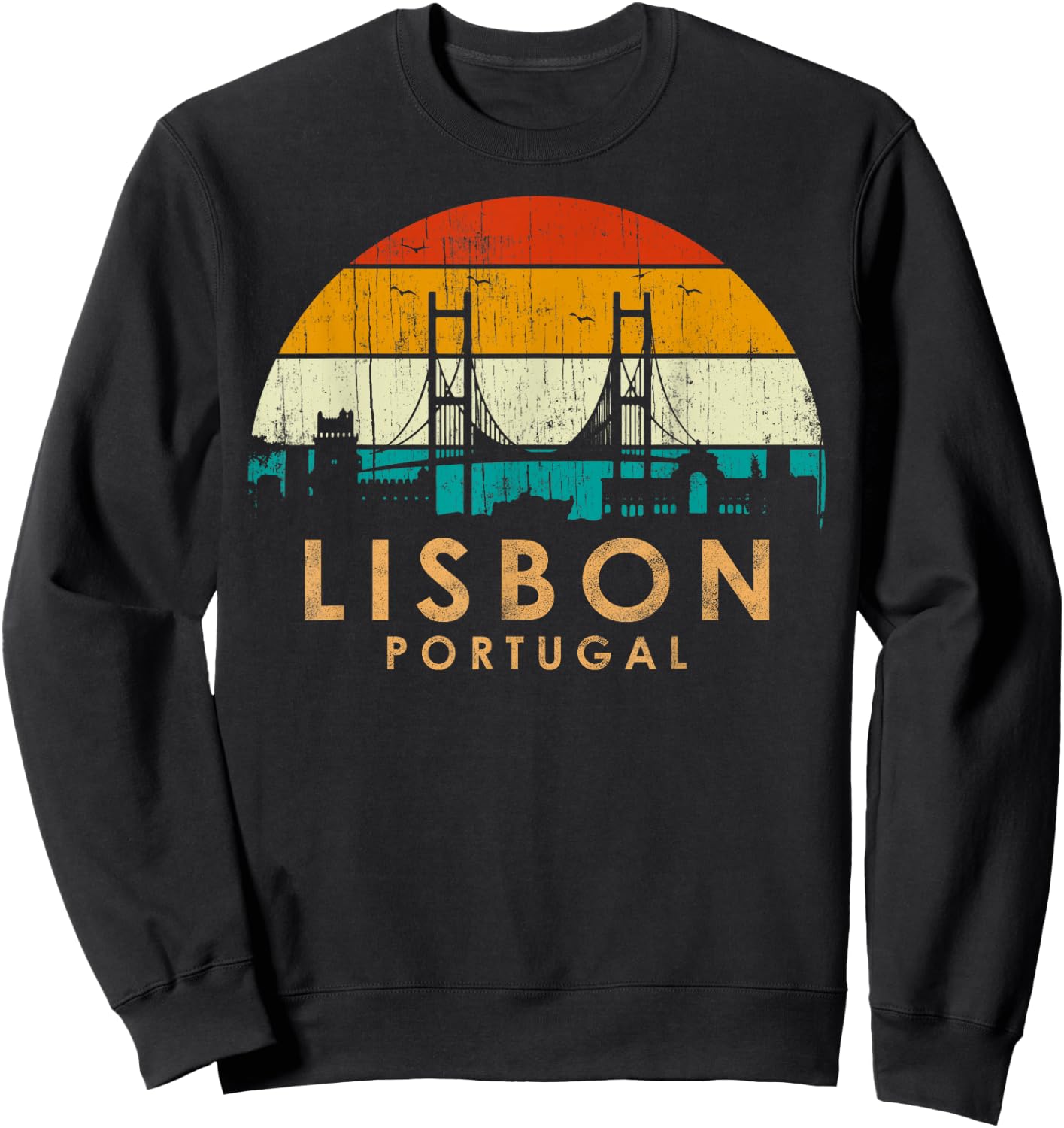 Vintage Retro Style Landscape Sunset Capital Lisbon Portugal Sweatshirt - Sweatshirt | Black