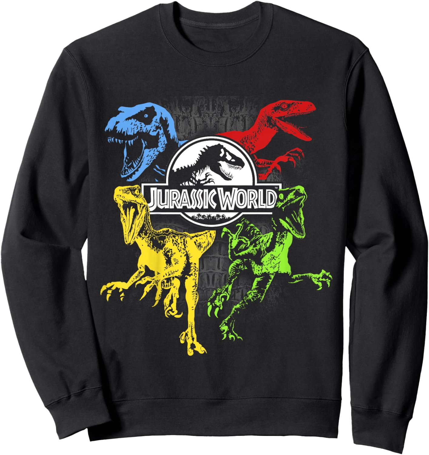 Kids Jurassic World Primary Color Raptors & T-Rex Sweatshirt - Sweatshirt | Black