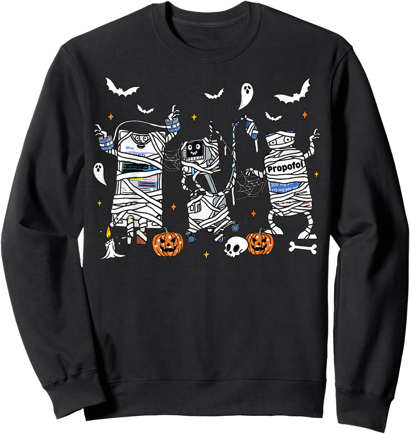 Halloween ICU Nurse Propofol Mummy NICU PICU Nurse Tech Sweatshirt - Sweatshirt | Black