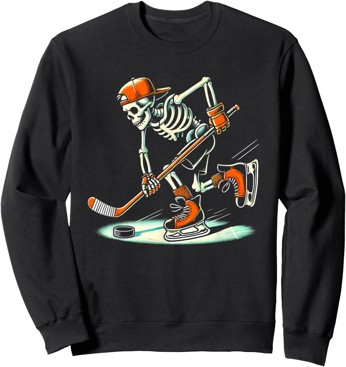 Funny Skeleton Hockey Halloween For Ice Hockey Lovers Sweatshirt - Sweatshirt | Black