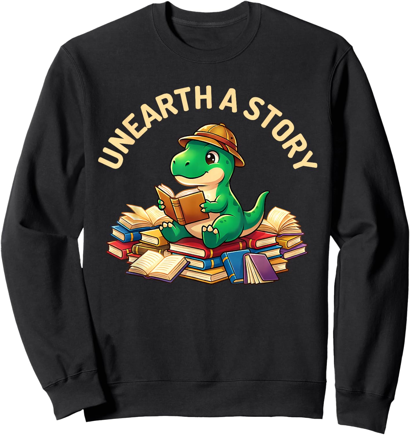 Unearth A Story Summer Reading 2026 Dinosaur Book Floral Sweatshirt - Sweatshirt | Black