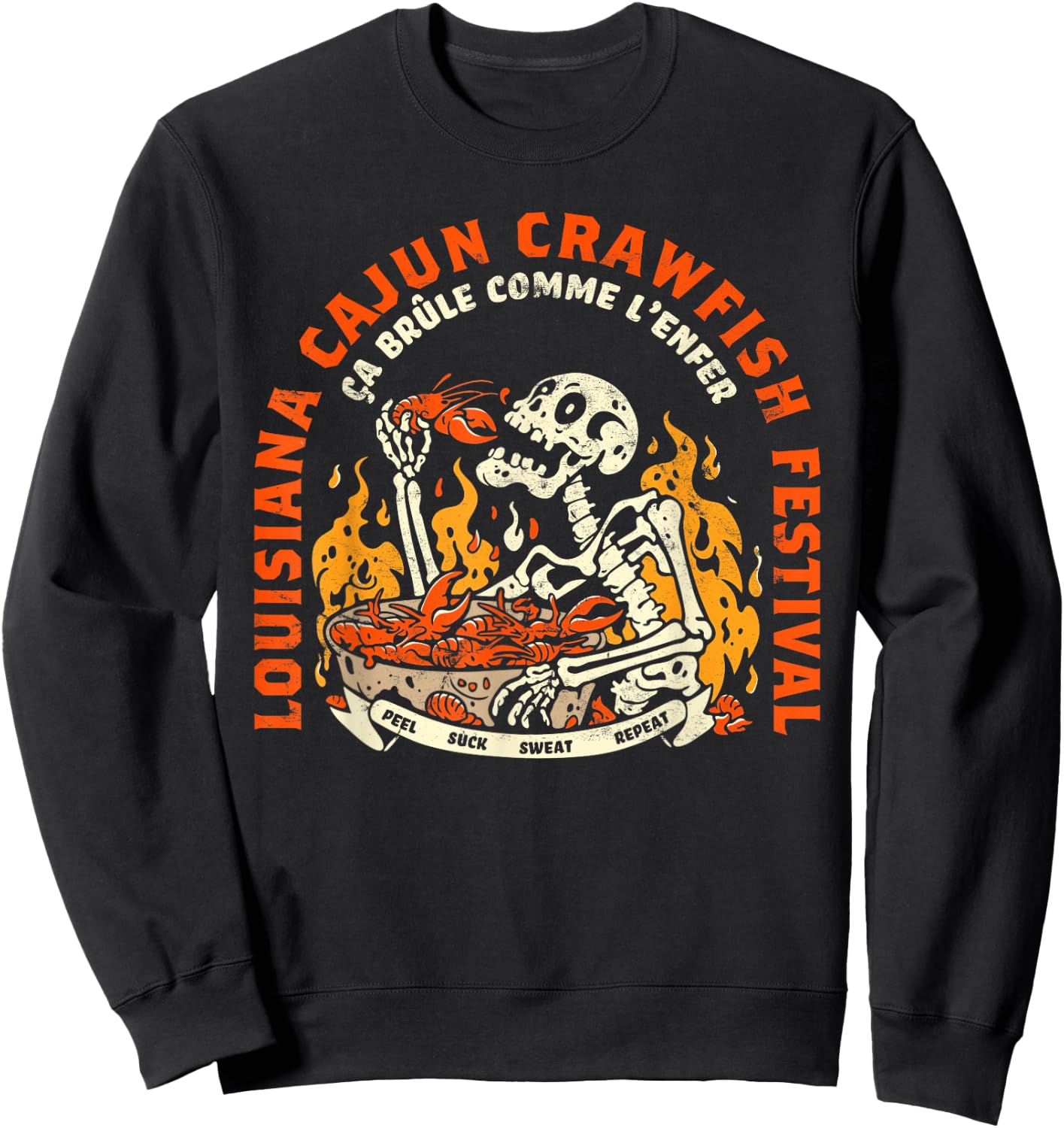 Louisiana Retro Skeleton Food Cajun Cajun Boil Festival Sweatshirt - Sweatshirt | Black