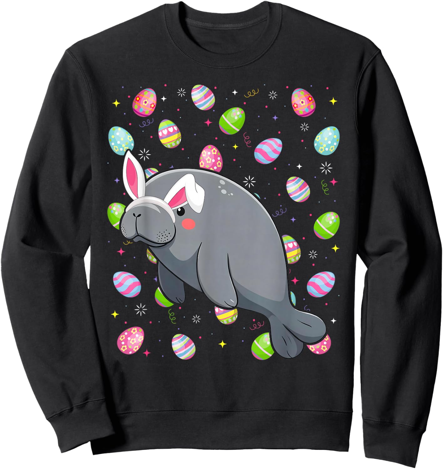 Manatee Happy Easter Egg Hunt Bunny Ear Manatee Easter Sweatshirt - Sweatshirt | Black