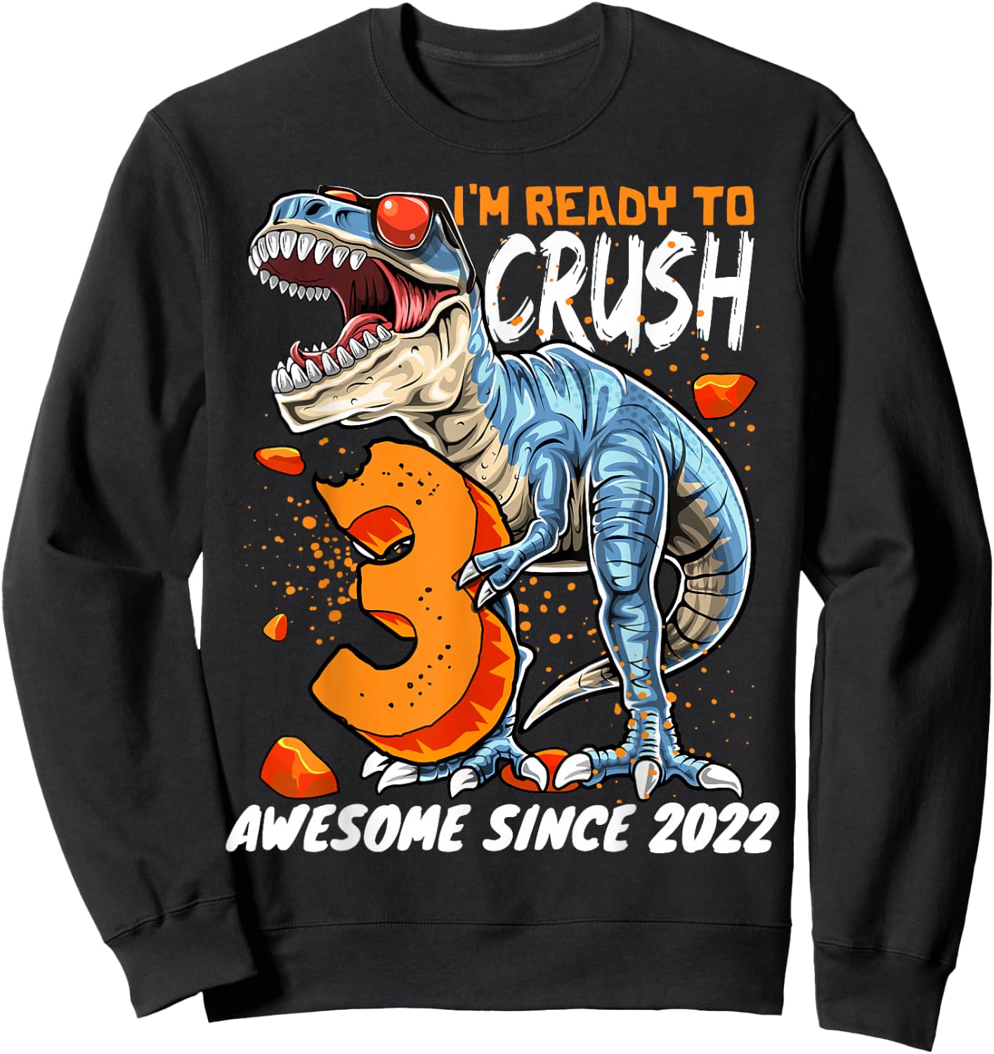 3rd Birthday T Rex Dinosaur Party Boys Rawr I'm 3 Sweatshirt - Sweatshirt | Black