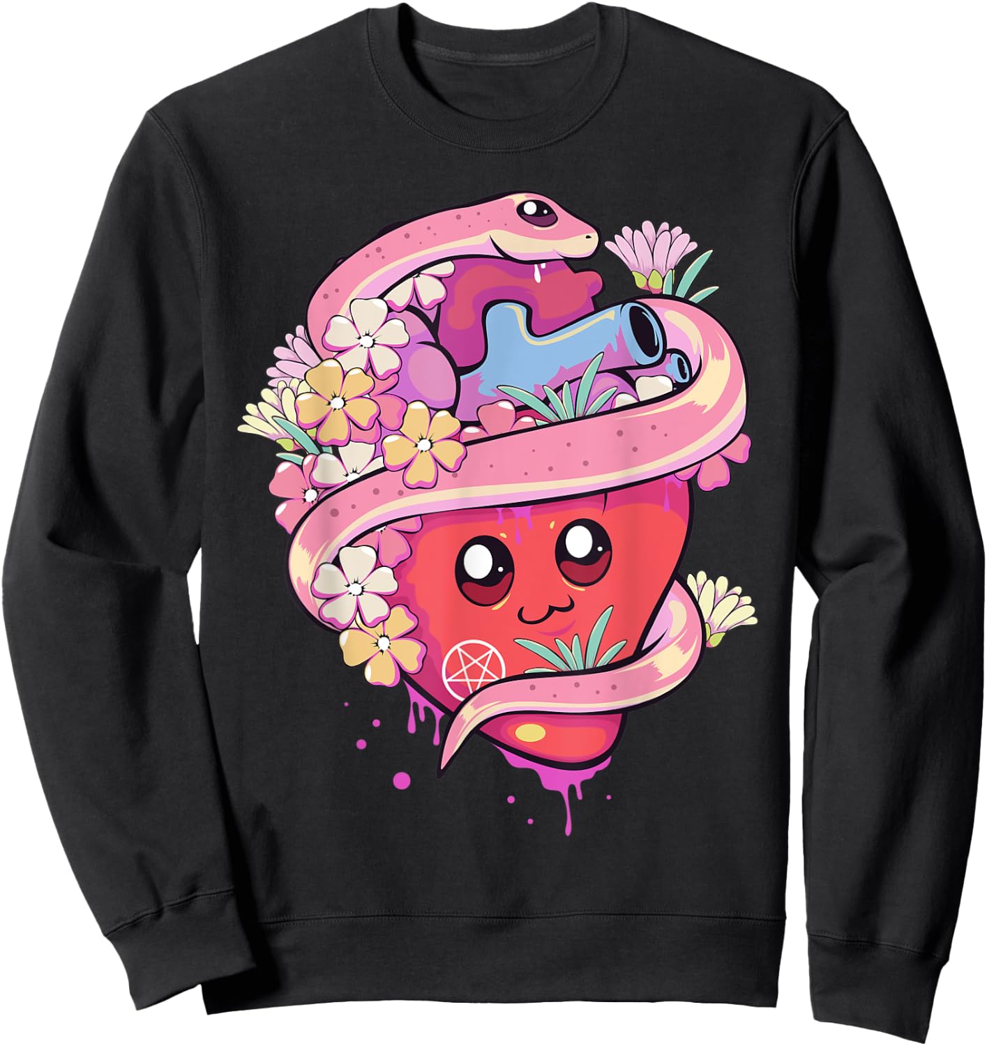 Pastel Goth Kawaii Anime Heart with Snake Serpent Sweatshirt - Sweatshirt | Black