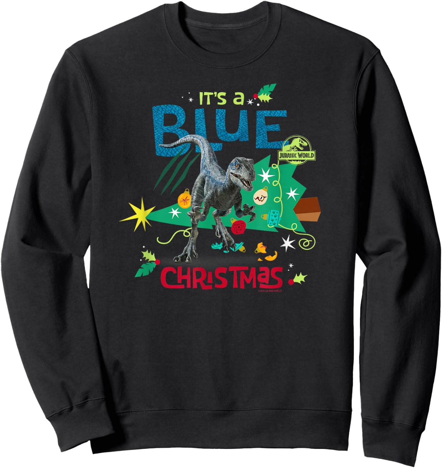 Jurassic World Blue Christmas With Blue The Raptor Sweatshirt - Sweatshirt | Black