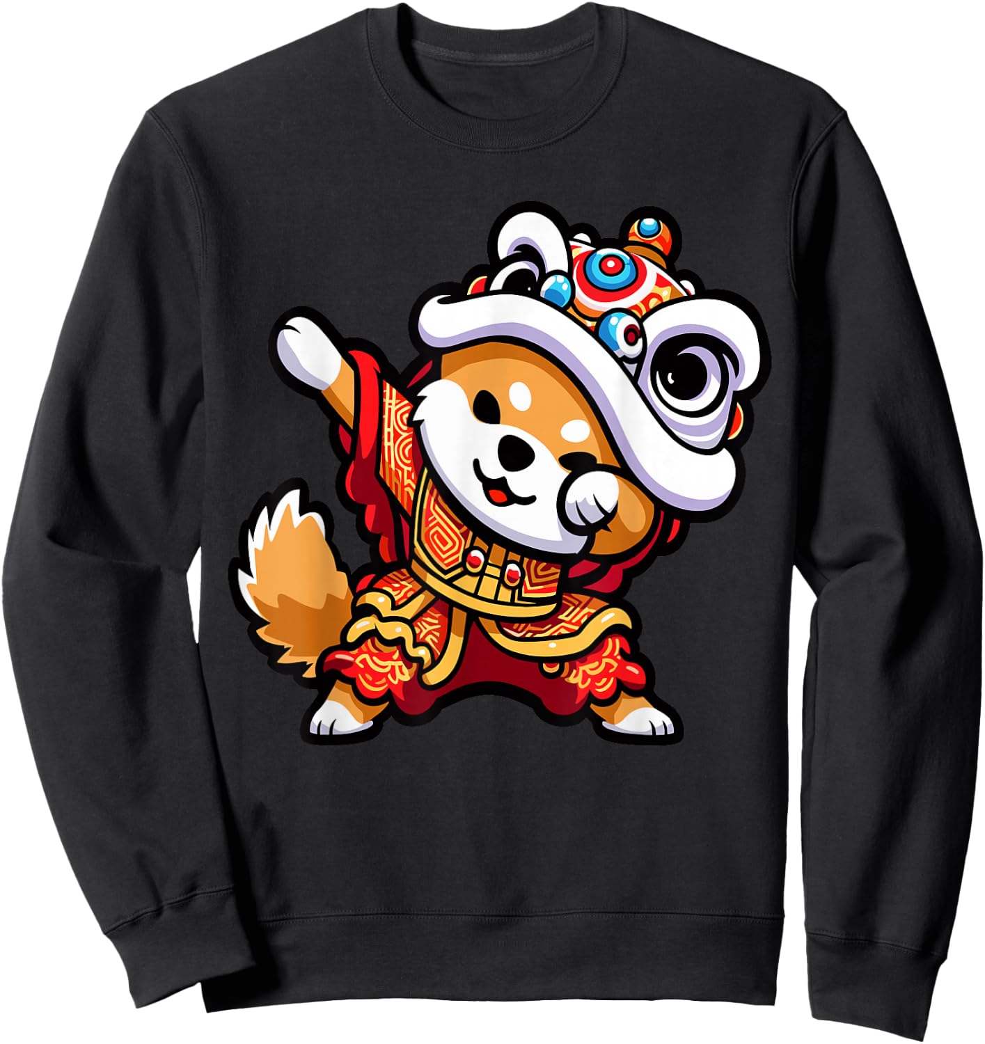 Chinese Lunar New Year 2026 Dabbing Shiba Inu Dog Lion Dance Sweatshirt - Sweatshirt | Black
