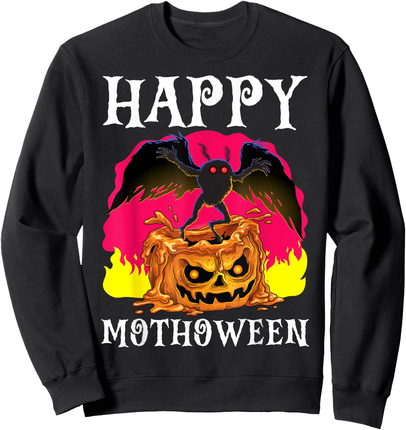 Happy Mothoween Halloween Mothman Folklore Creepy Cryptid Sweatshirt - Sweatshirt | Black