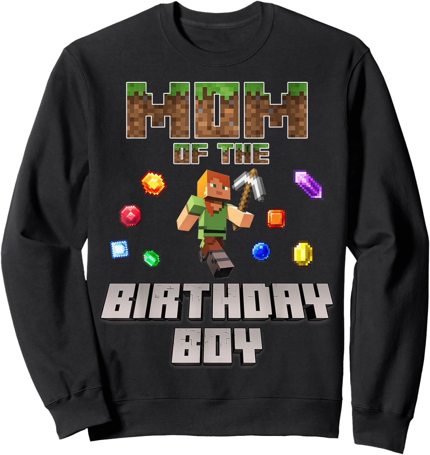 Mom Of The Birthday Boy Video Gamer Pixel Number Sweatshirt - Sweatshirt | Black