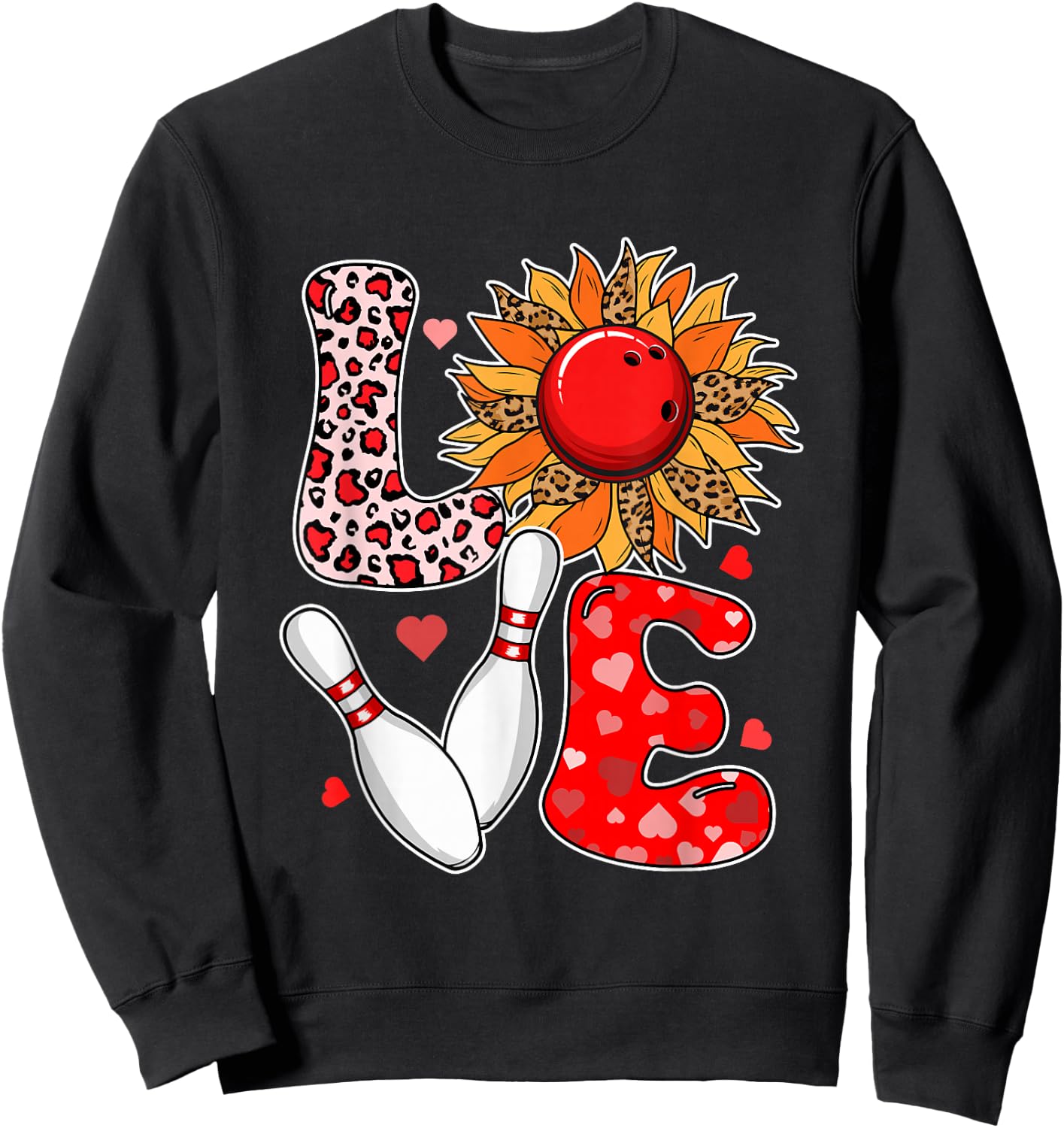LOVE Leopard Sunflower Bowling Equipment Valentine Player Sweatshirt - Sweatshirt | Black