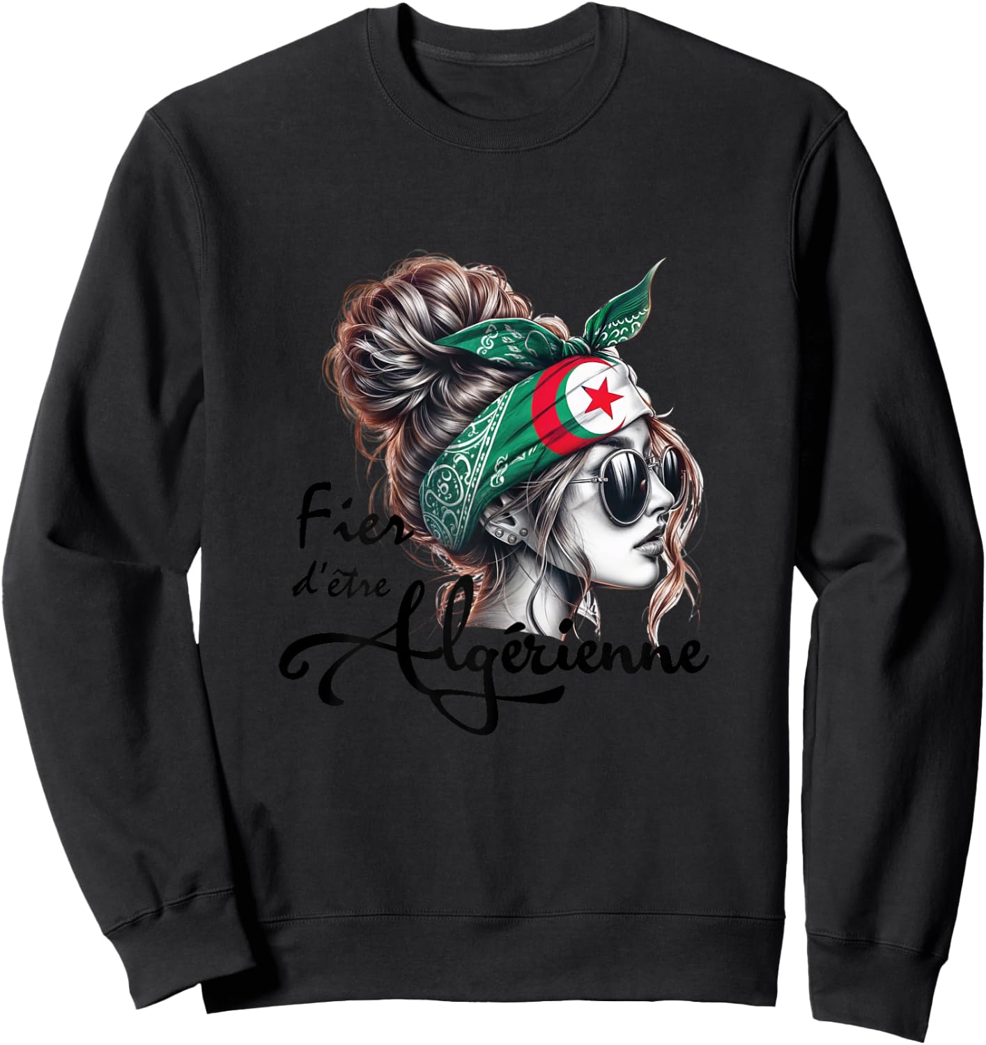 Proud to be Algerian Woman Girl Gift Algerian Flag , white, Female X-Small Sweatshirt - Sweatshirt | Black