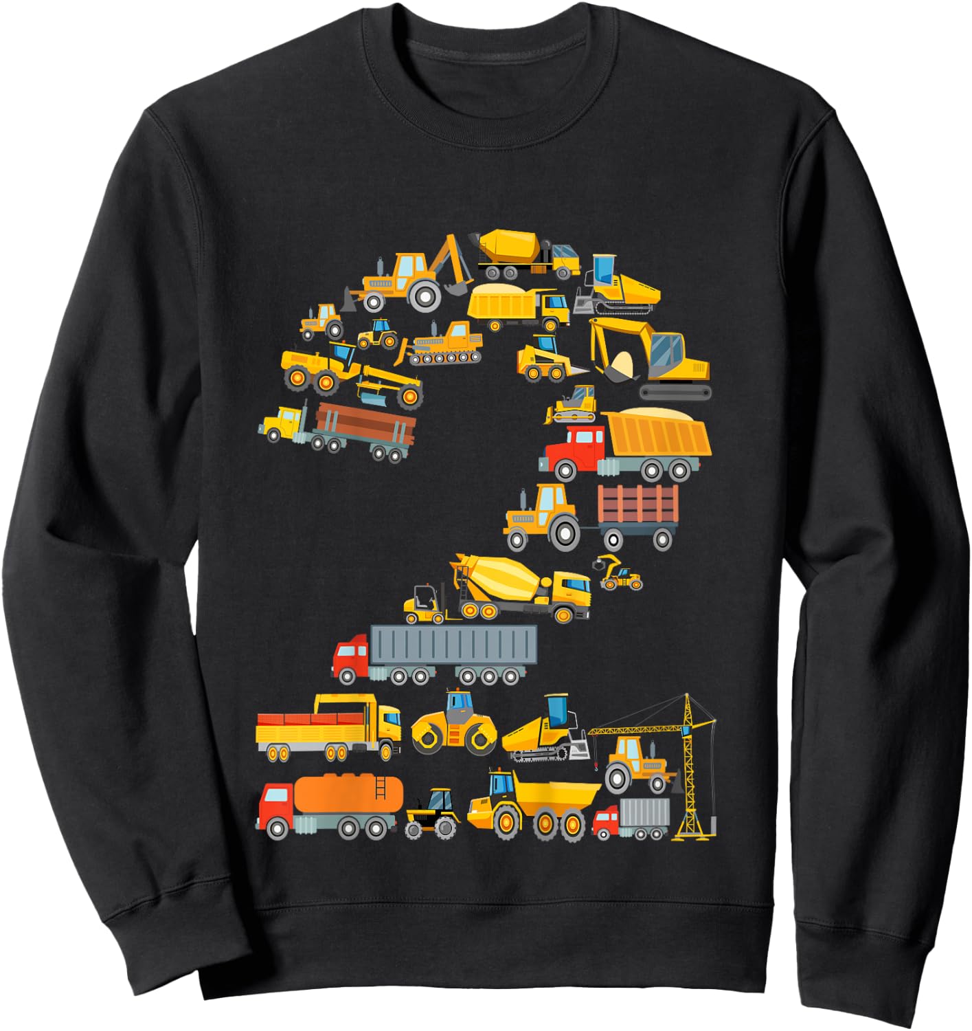 Children's 2nd Birthday Boy Builder Excavator Vehicles 2 Years , black Sweatshirt - Sweatshirt | Black