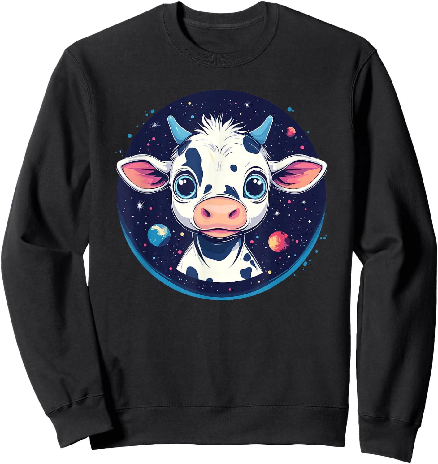 Cute Space Cow Planetary Explorer Sweatshirt - Sweatshirt | Black