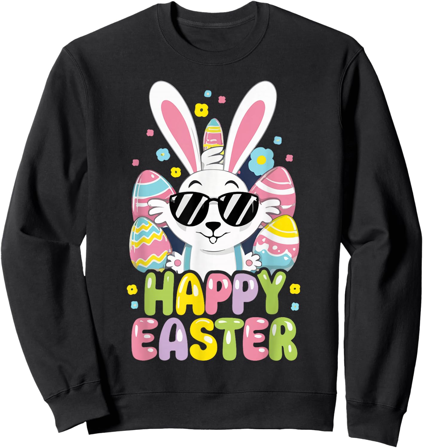 Cute Happy Easter Bunny Rabbit Face Boys Kids Sweatshirt - Sweatshirt | Black
