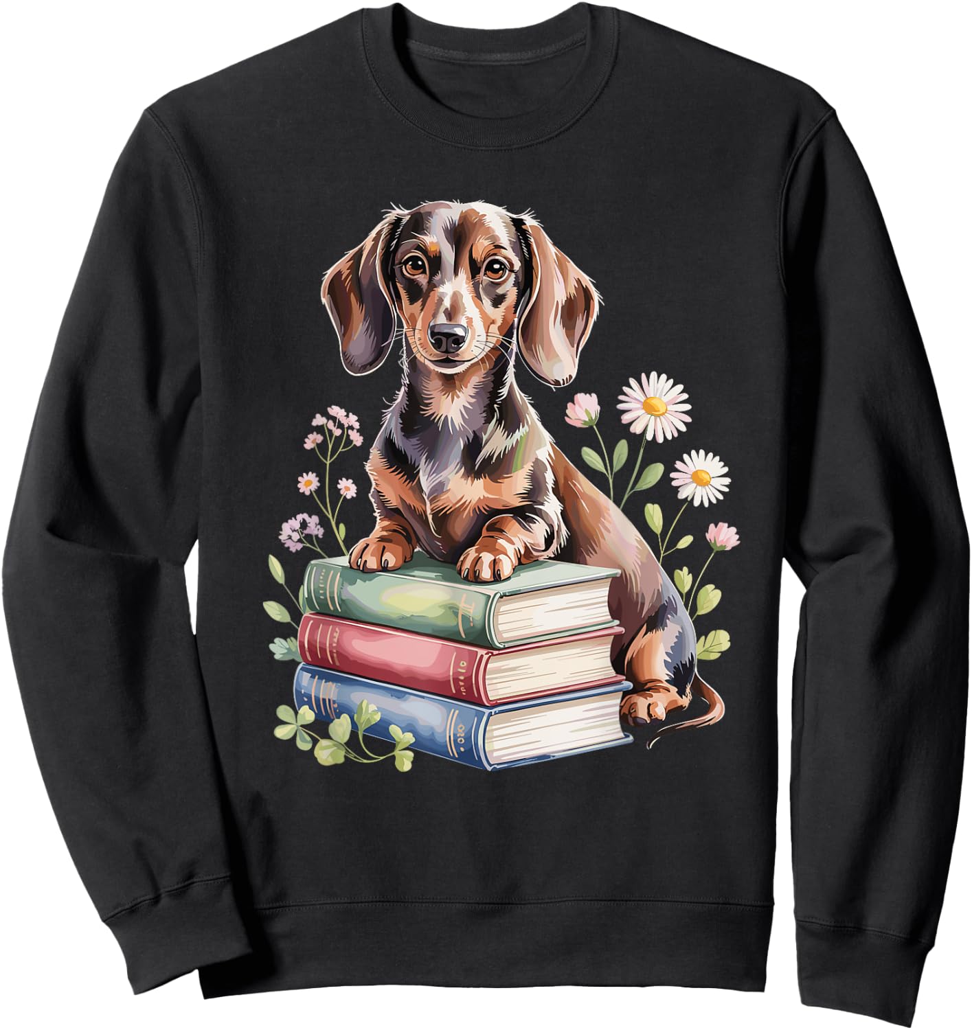 Dachshund Dachshunds Doxie Bookworm Flowers Book Reading Sweatshirt - Sweatshirt | Black