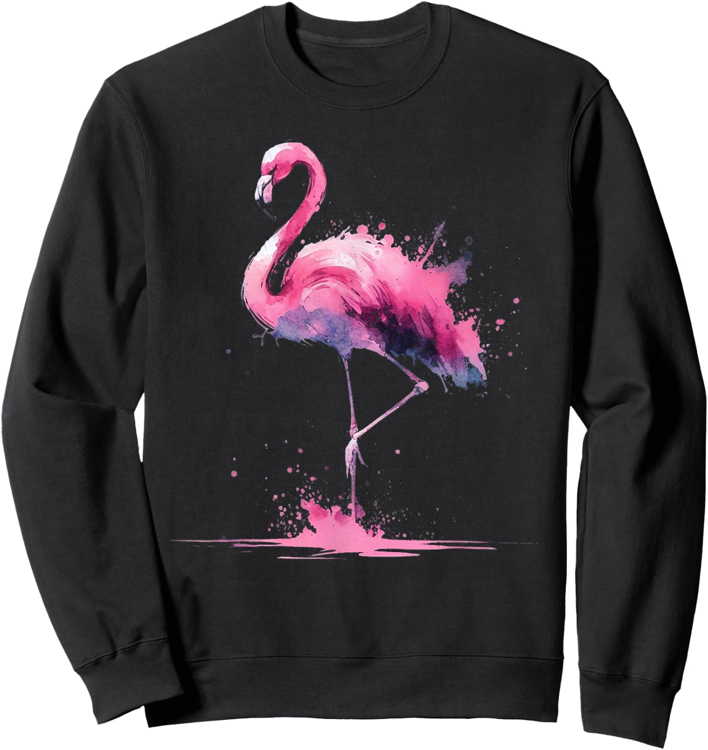 Flamingo Watercolor Pink Bird Artwork Sweatshirt - Sweatshirt | Black