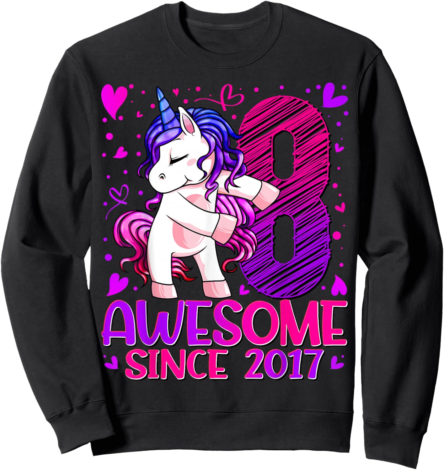 8 Year Old Unicorn Gifts For Girls 8th Birthday Girl Party Sweatshirt - Sweatshirt | Black
