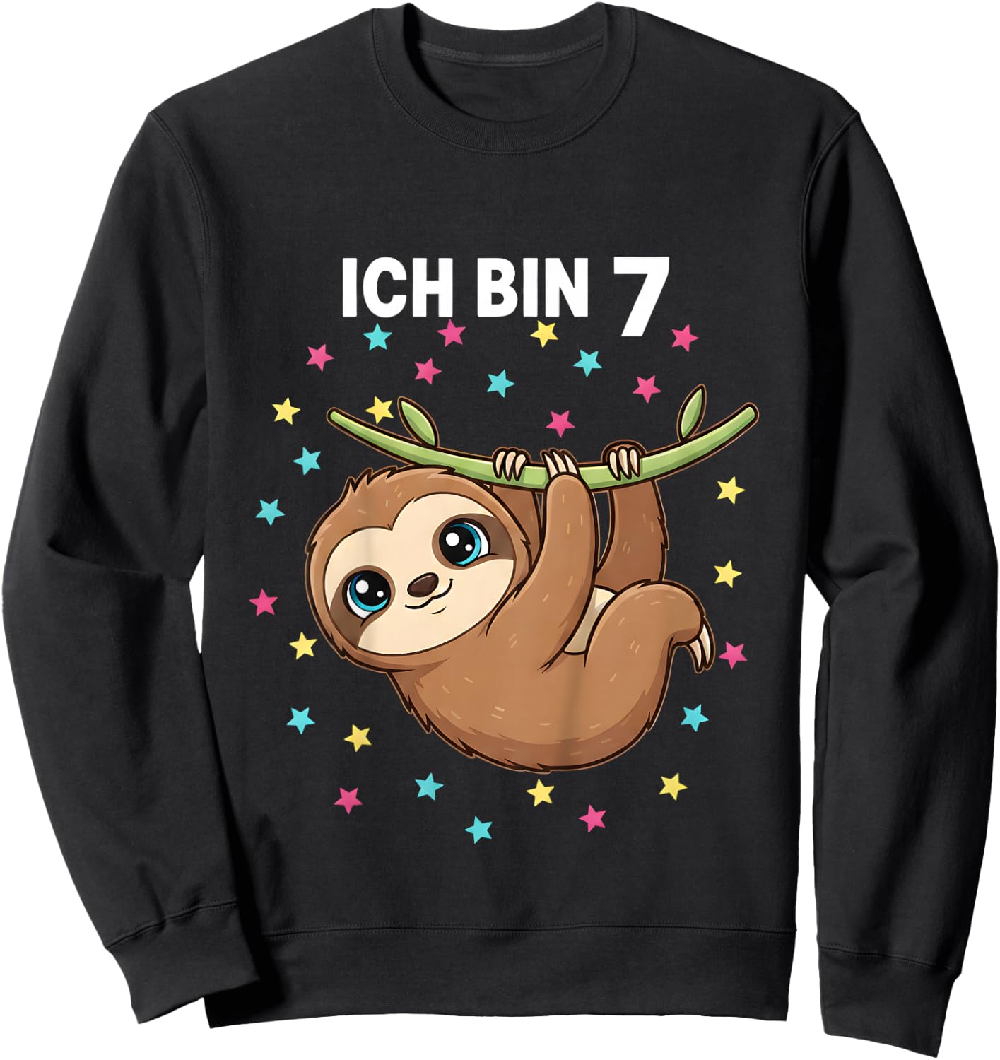 Ich Bin 7 - Süßes Faultier Kindergeburtstag Junge Mädchen Sweatshirt - Sweatshirt | Black