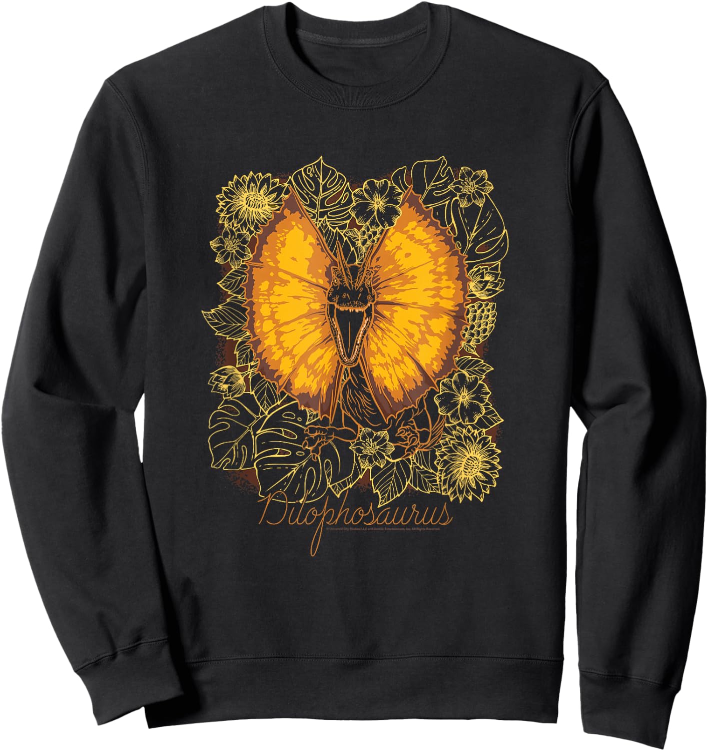 Jurassic World Dominion Floral Dilophosaurus Line Art Retro Sweatshirt - Sweatshirt | Black