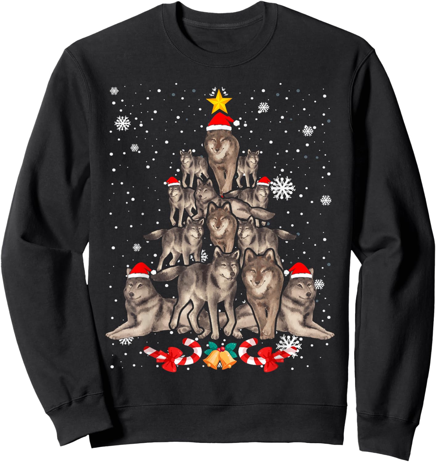 Wolfs Tree Christmas Sweater Xmas Pet Animal Wolf Lover Sweatshirt - Sweatshirt | Black