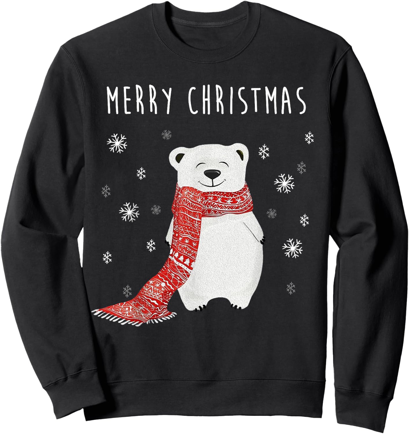 Cute Polar Bear Scarf Merry Christmas Xmas Holidays Gift Sweatshirt - Sweatshirt | Black