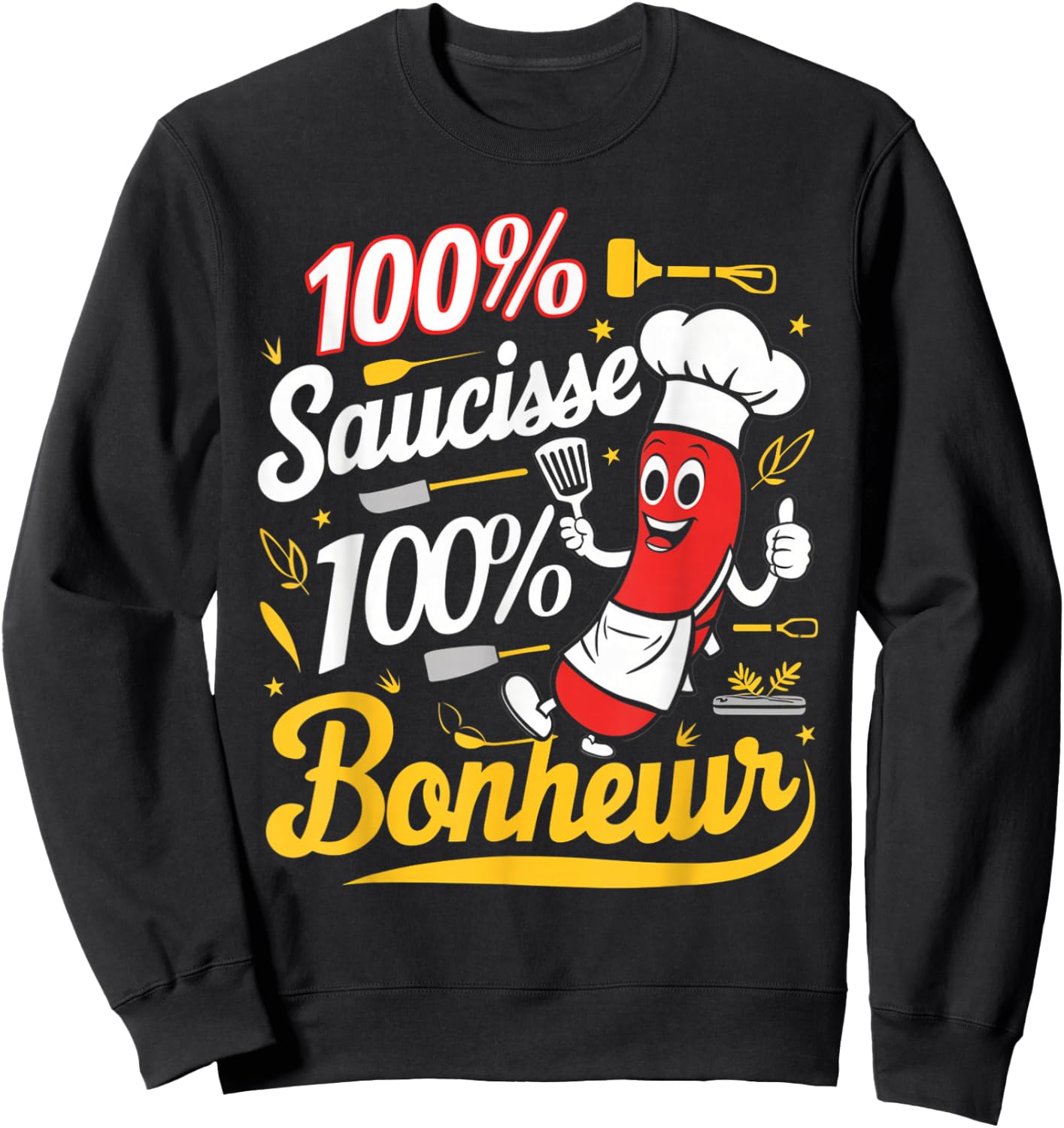 100% Sausage Happiness Gift Barbecue Beauf Humor Meat , Blue, S Sweatshirt - Sweatshirt | Black