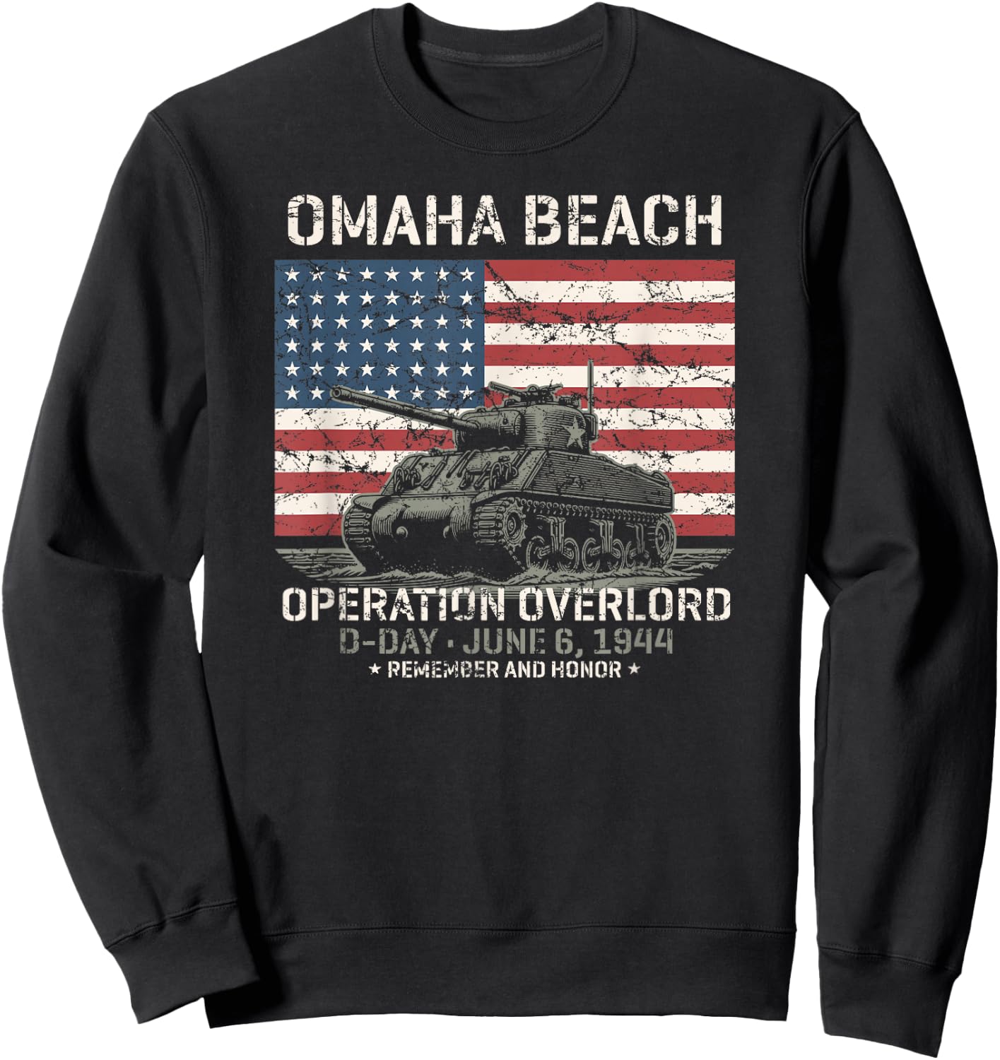 Impression vieillie sur Le Char de l'opération Overlord d'Omaha Beach D-Day 1944 Sweatshirt - Sweatshirt | Black