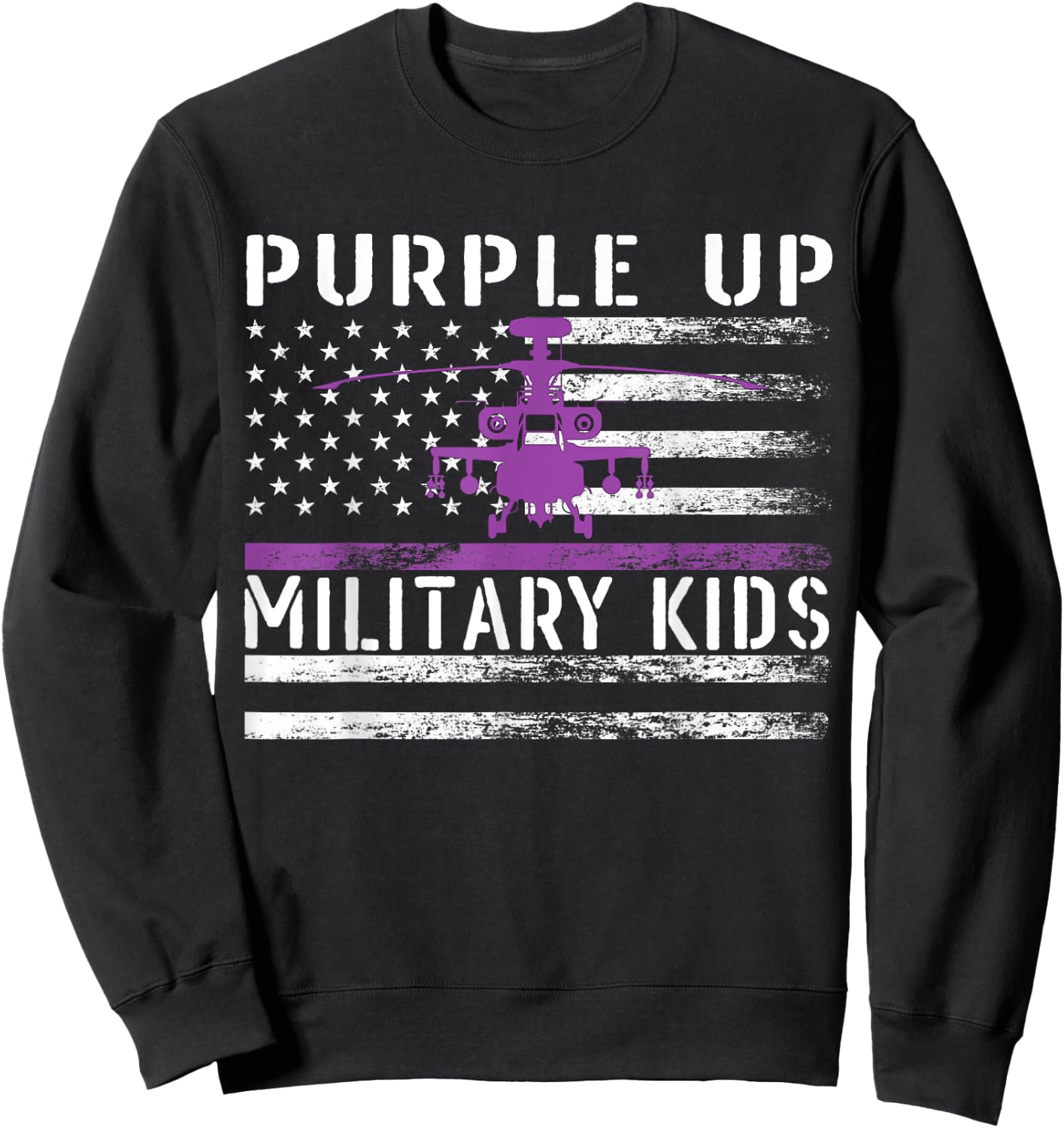 Purple Up Military Kids Helicopter Pilot Military Child Flag Sweatshirt - Sweatshirt | Black