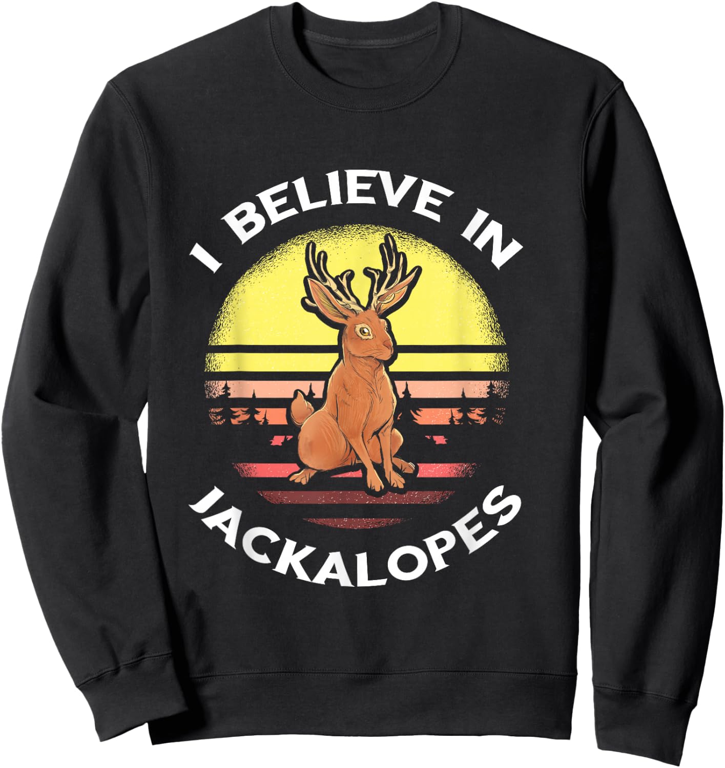 Jackrabbit Retro Jackalope I Believe in Cryptozoology Sweatshirt - Sweatshirt | Black
