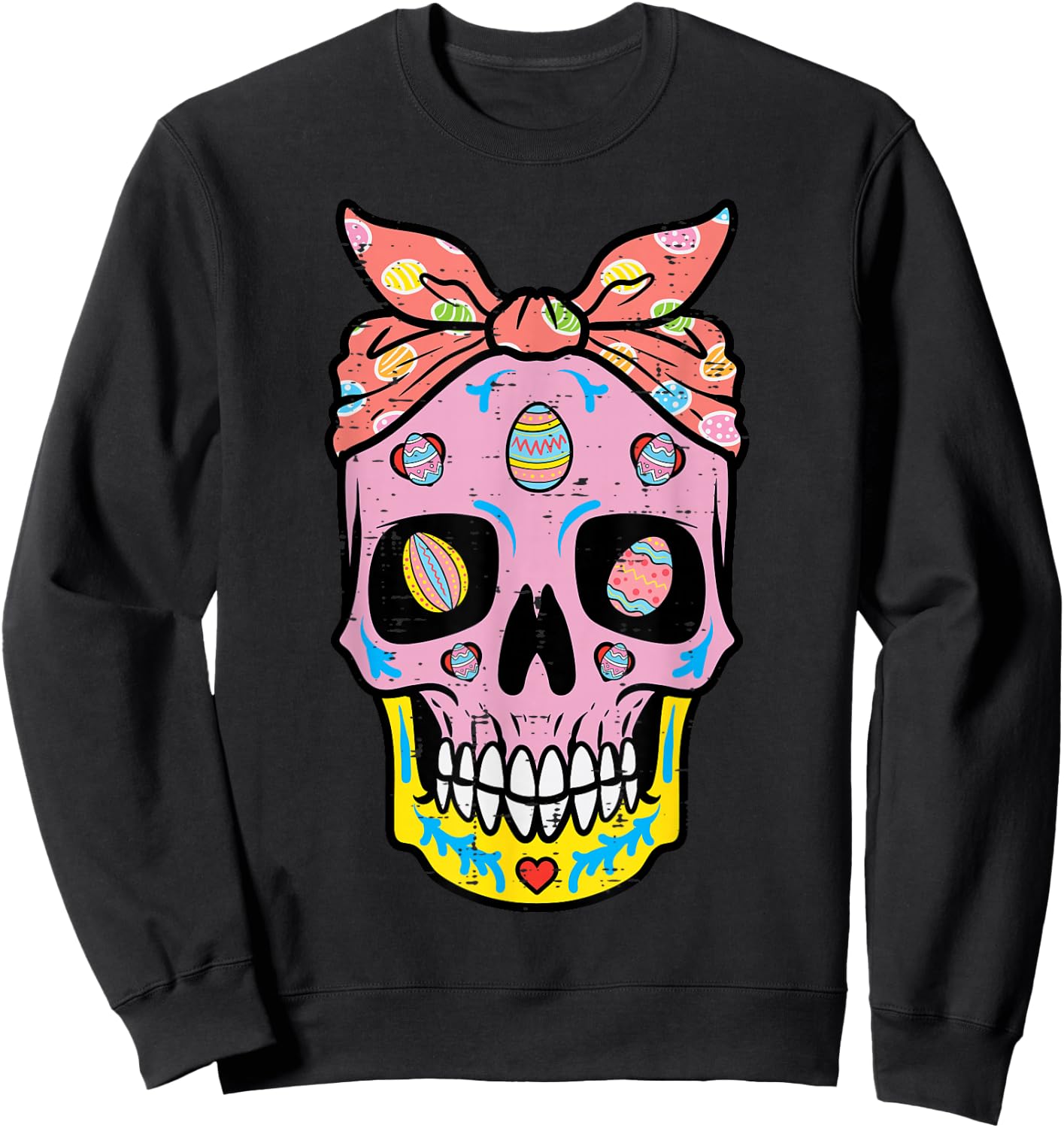 Easter Sugar Skull Eggs Bandana Mexican Mom Women Girls Kids Sweatshirt - Sweatshirt | Black