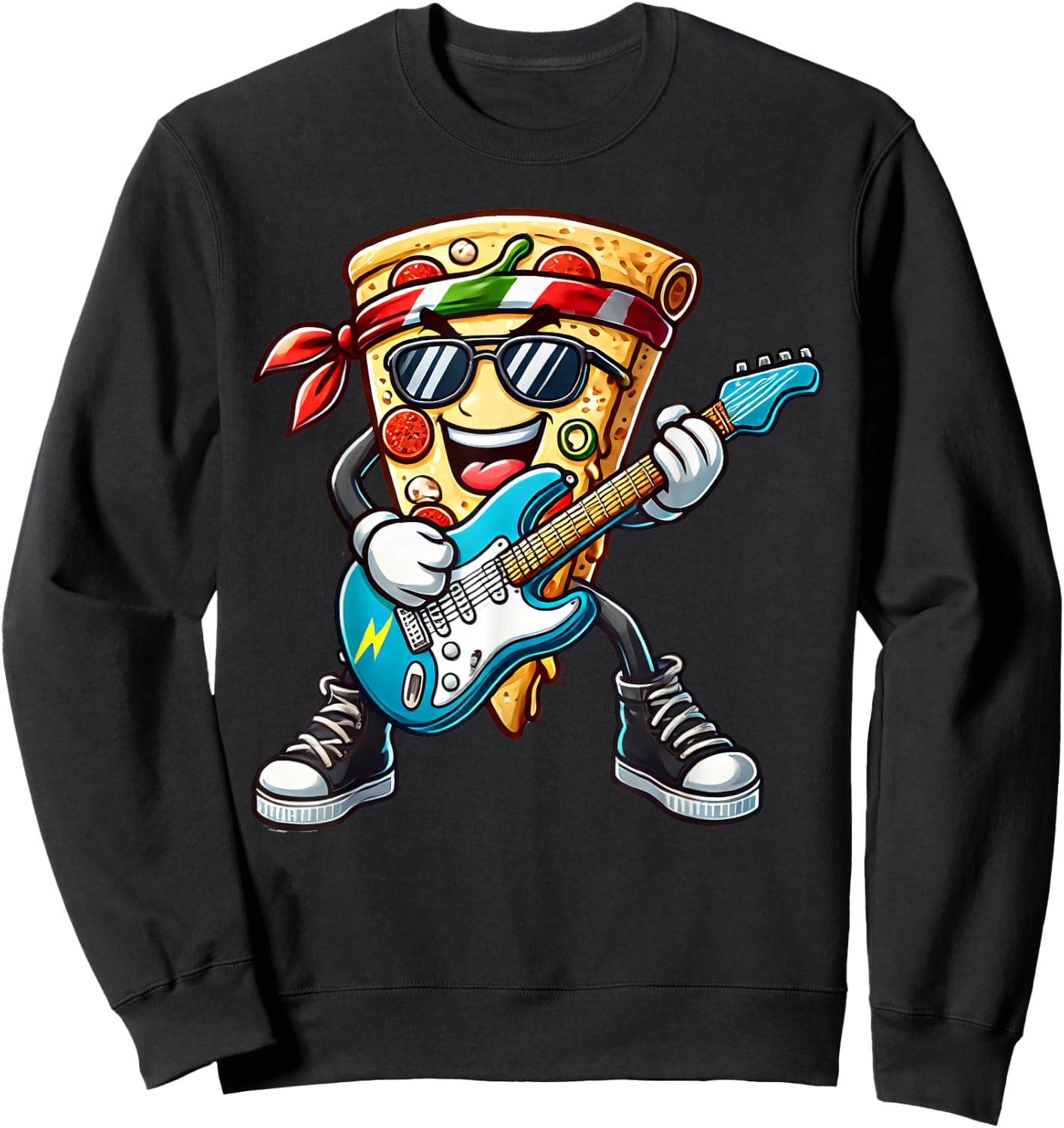 Pizza Rockstar Funny Electric Guitar Music Men Women Kids Sweatshirt - Sweatshirt | Black