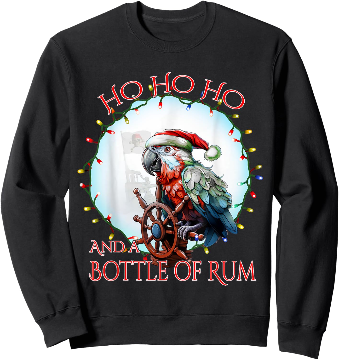 Funny Santa Pirate Parrot Ho Ho Ho Bottle of Rum Sweatshirt - Sweatshirt | Black