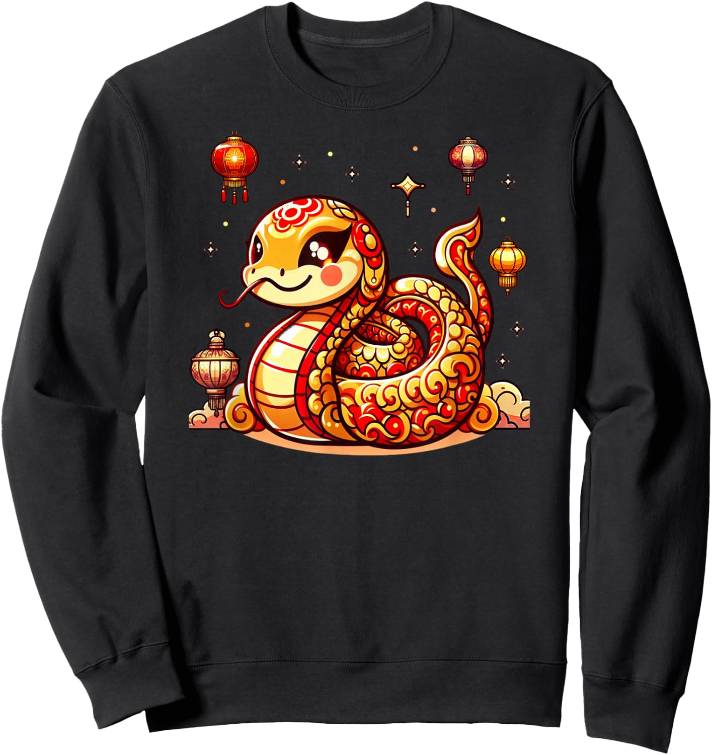 Cute Kawaii Red Gold Snake Chinese Lunar New Year Lucky Sweatshirt - Sweatshirt | Black