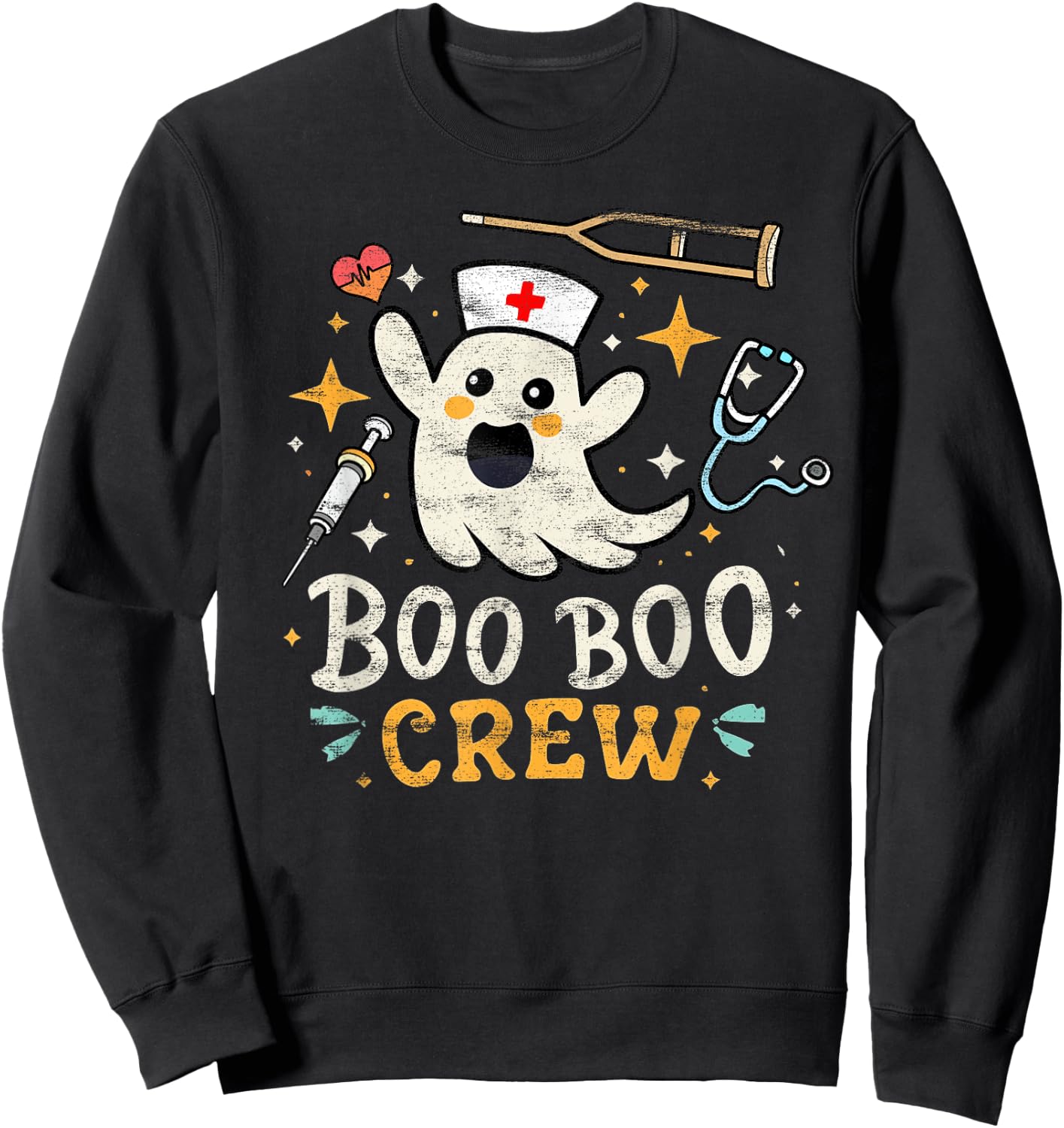Boo Boo Crew - Halloween Nurse Costume Ghost Medic Doctor Sweatshirt - Sweatshirt | Black