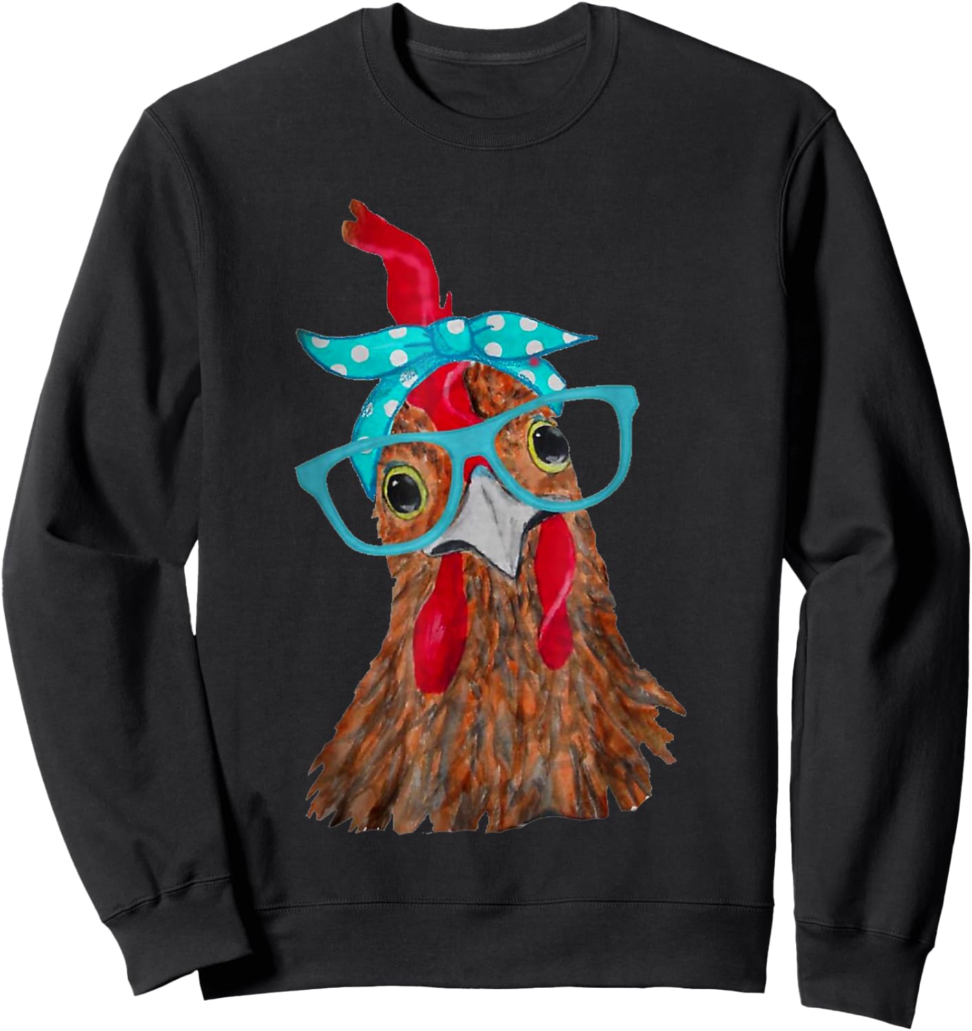 cute Women Girl Chicken With Bandana Headband and Glasses Sweatshirt - Sweatshirt | Black