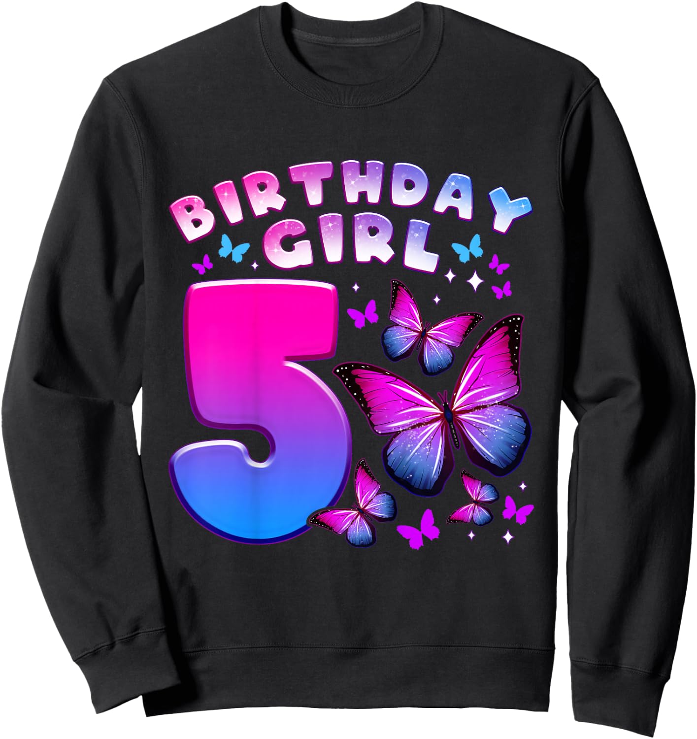 Birthday Girl 5 Years Old Butterfly Number 5 Sweatshirt - Sweatshirt | Black