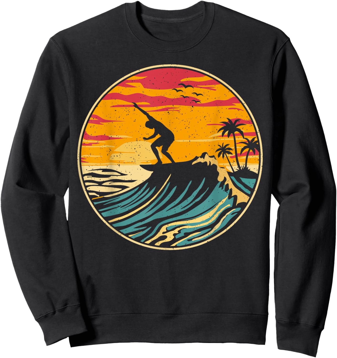 Beach Surfing Surfboard Vintage Surfer Retro Beach Surf Sweatshirt - Sweatshirt | Black