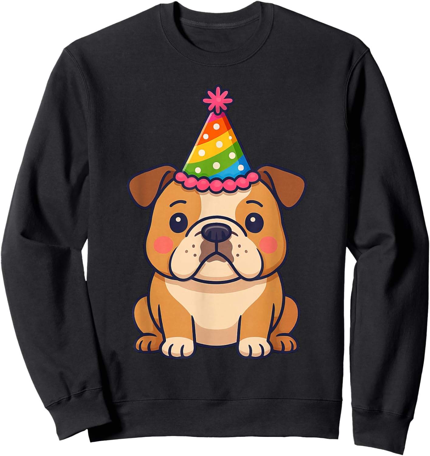 Anime Kawaii English Bulldog Dog Birthday Party Hat Sweatshirt - Sweatshirt | Black