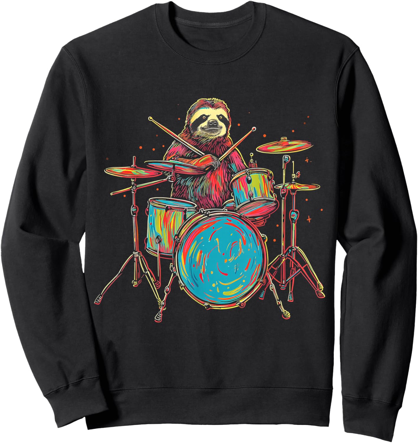 Sloth Plays Drums Funny Drumming Animal Drummer Sweatshirt - Sweatshirt | Black